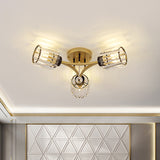 K9 Crystal Gold Flushmount Cylindrical 3/6 Heads Contemporary Semi Flush Mount Light Fixture Clearhalo 'Ceiling Lights' 'Close To Ceiling Lights' 'Close to ceiling' 'Semi-flushmount' Lighting' 882282