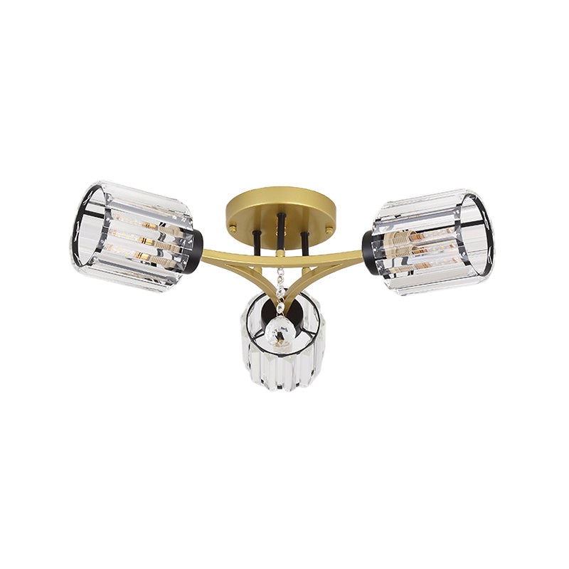 K9 Crystal Gold Flushmount Cylindrical 3/6 Heads Contemporary Semi Flush Mount Light Fixture Clearhalo 'Ceiling Lights' 'Close To Ceiling Lights' 'Close to ceiling' 'Semi-flushmount' Lighting' 882283