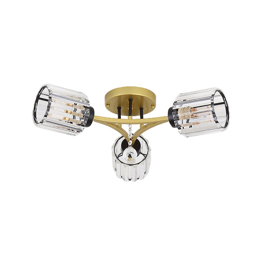 K9 Crystal Gold Flushmount Cylindrical 3/6 Heads Contemporary Semi Flush Mount Light Fixture Clearhalo 'Ceiling Lights' 'Close To Ceiling Lights' 'Close to ceiling' 'Semi-flushmount' Lighting' 882283