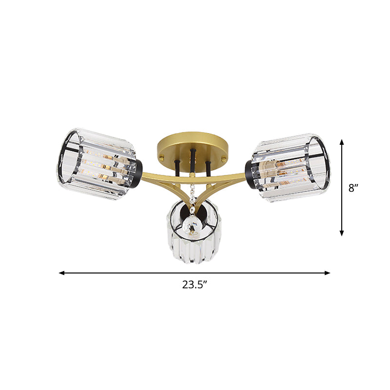 K9 Crystal Gold Flushmount Cylindrical 3/6 Heads Contemporary Semi Flush Mount Light Fixture Clearhalo 'Ceiling Lights' 'Close To Ceiling Lights' 'Close to ceiling' 'Semi-flushmount' Lighting' 882284