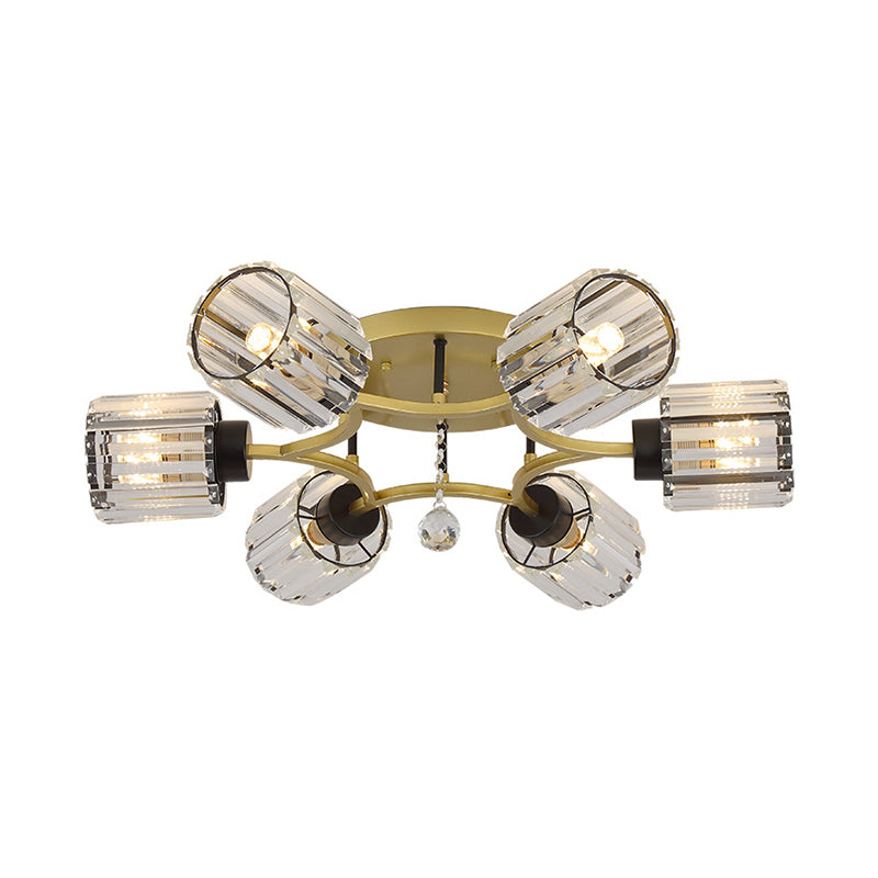 K9 Crystal Gold Flushmount Cylindrical 3/6 Heads Contemporary Semi Flush Mount Light Fixture Clearhalo 'Ceiling Lights' 'Close To Ceiling Lights' 'Close to ceiling' 'Semi-flushmount' Lighting' 882288