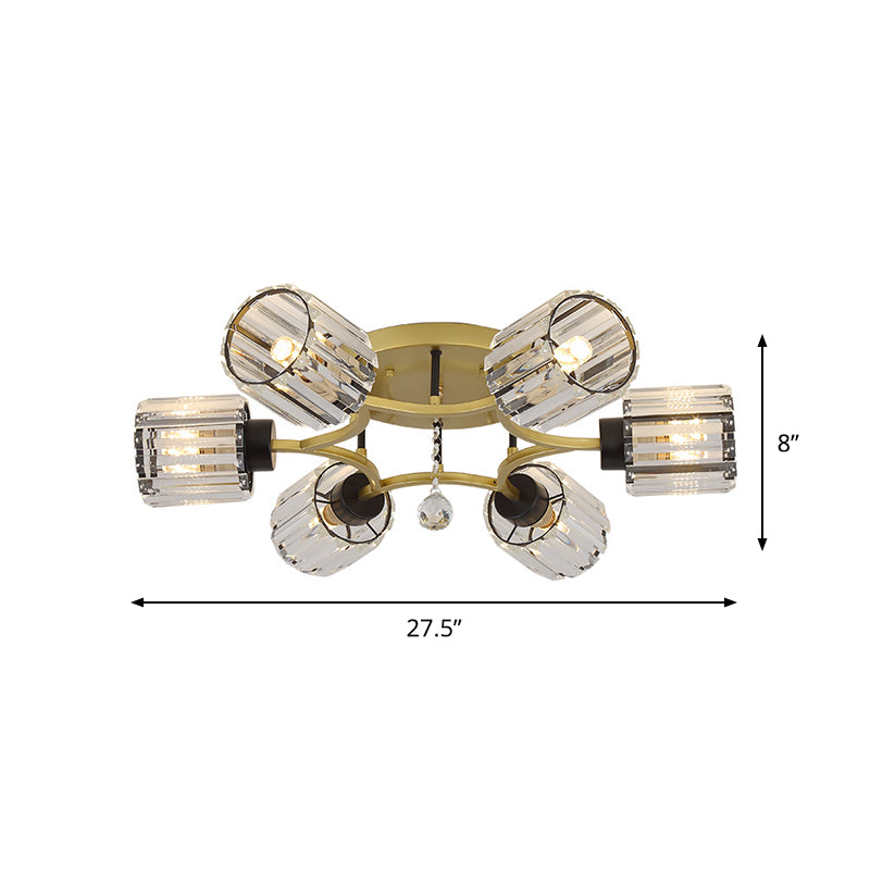 K9 Crystal Gold Flushmount Cylindrical 3/6 Heads Contemporary Semi Flush Mount Light Fixture Clearhalo 'Ceiling Lights' 'Close To Ceiling Lights' 'Close to ceiling' 'Semi-flushmount' Lighting' 882289