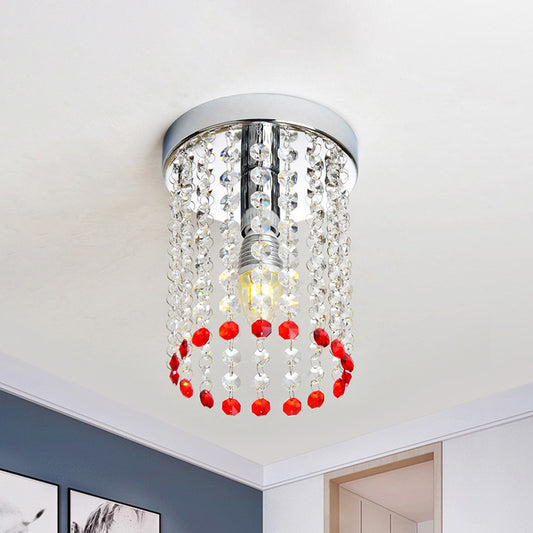 Chrome 1 Bulb Flush Mount Minimalism Clear and Red Crystal Cascade Flush Ceiling Light Chrome Clearhalo 'Ceiling Lights' 'Close To Ceiling Lights' 'Close to ceiling' 'Flush mount' Lighting' 882294