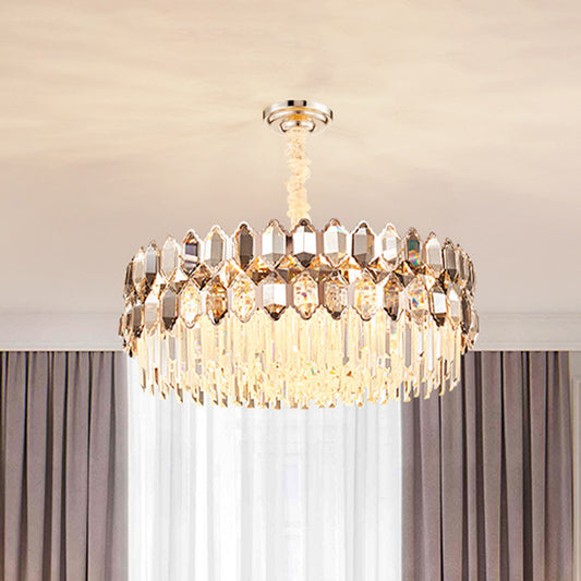 16-Head Round Chandelier Lighting Modern Rose Gold Crystal Prism Hanging Pendant for Bedroom Rose Gold Clearhalo 'Ceiling Lights' 'Chandeliers' 'Modern Chandeliers' 'Modern' Lighting' 882333