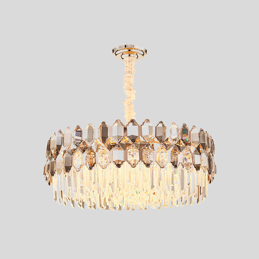 16-Head Round Chandelier Lighting Modern Rose Gold Crystal Prism Hanging Pendant for Bedroom Clearhalo 'Ceiling Lights' 'Chandeliers' 'Modern Chandeliers' 'Modern' Lighting' 882335