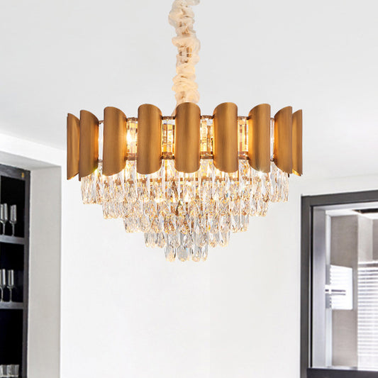 Tapered Crystal Suspension Lamp Modernism 6-Light Dining Room Chandelier Lighting in Brass Brass Clearhalo 'Ceiling Lights' 'Chandeliers' 'Modern Chandeliers' 'Modern' Lighting' 882342