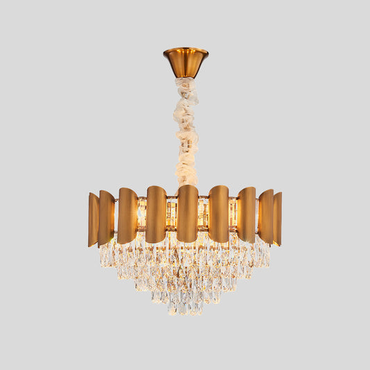 Tapered Crystal Suspension Lamp Modernism 6-Light Dining Room Chandelier Lighting in Brass Clearhalo 'Ceiling Lights' 'Chandeliers' 'Modern Chandeliers' 'Modern' Lighting' 882344