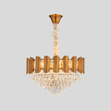 Tapered Crystal Suspension Lamp Modernism 6-Light Dining Room Chandelier Lighting in Brass Clearhalo 'Ceiling Lights' 'Chandeliers' 'Modern Chandeliers' 'Modern' Lighting' 882344