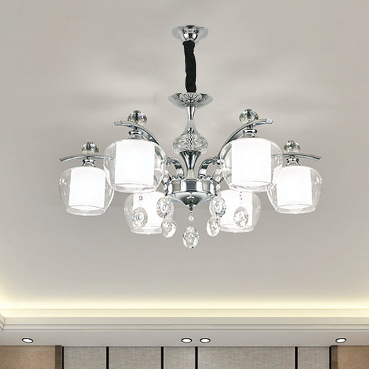 Chrome Sputnik Hanging Chandelier Modern Clear Glass 6-Light Bedroom Pendant with Crystal Drop Chrome Clearhalo 'Ceiling Lights' 'Chandeliers' 'Modern Chandeliers' 'Modern' Lighting' 882382