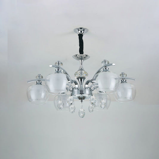 Chrome Sputnik Hanging Chandelier Modern Clear Glass 6-Light Bedroom Pendant with Crystal Drop Clearhalo 'Ceiling Lights' 'Chandeliers' 'Modern Chandeliers' 'Modern' Lighting' 882384