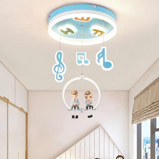 Musical Note Acrylic Ceiling Light Cartoon LED Blue Flush Mount Lighting with Resin Boy and Girl Blue Clearhalo 'Ceiling Lights' 'Close To Ceiling Lights' 'Close to ceiling' 'Flush mount' Lighting' 882410