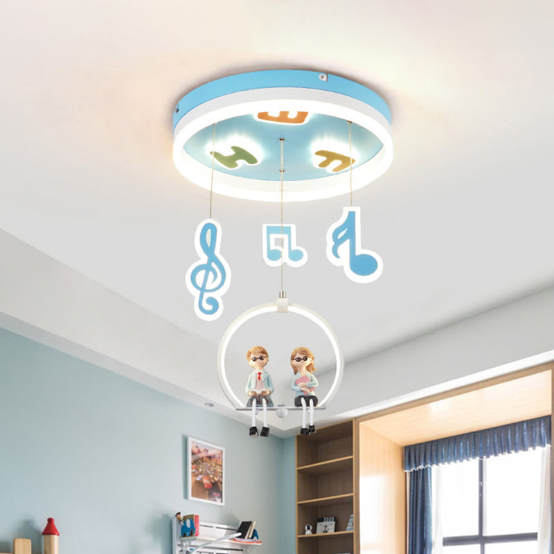 Musical Note Acrylic Ceiling Light Cartoon LED Blue Flush Mount Lighting with Resin Boy and Girl Clearhalo 'Ceiling Lights' 'Close To Ceiling Lights' 'Close to ceiling' 'Flush mount' Lighting' 882411