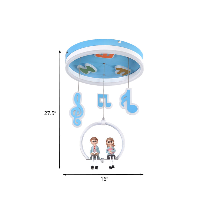 Musical Note Acrylic Ceiling Light Cartoon LED Blue Flush Mount Lighting with Resin Boy and Girl Clearhalo 'Ceiling Lights' 'Close To Ceiling Lights' 'Close to ceiling' 'Flush mount' Lighting' 882413