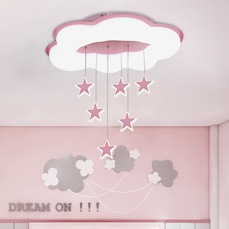 Acrylic Cloud and Star Flushmount Cartoon Pink/Blue LED Ceiling Flush Mount Light for Bedroom Pink Cloud Clearhalo 'Ceiling Lights' 'Close To Ceiling Lights' 'Close to ceiling' 'Flush mount' Lighting' 882422