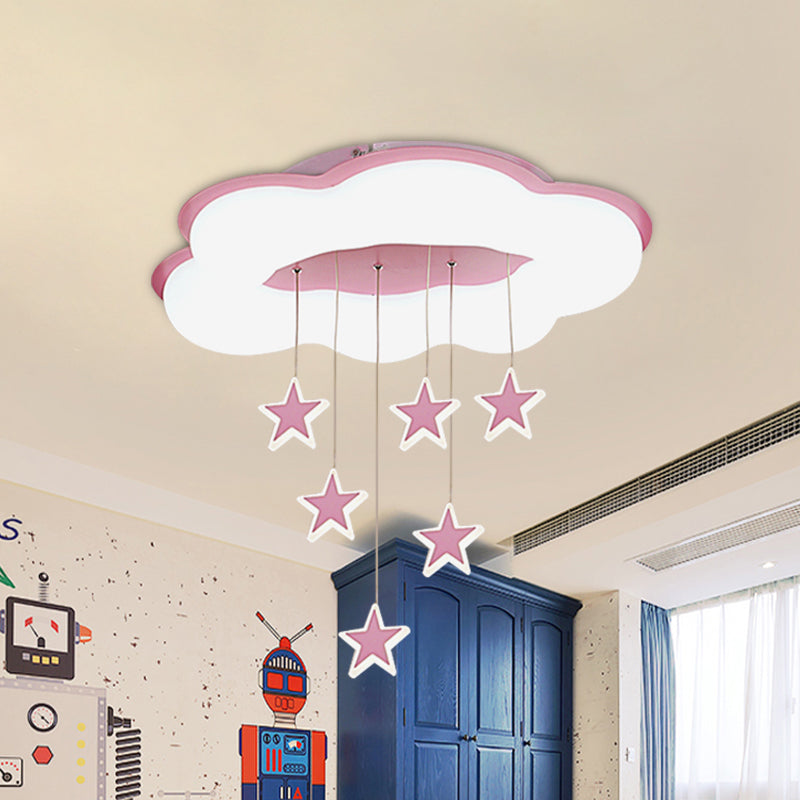 Acrylic Cloud and Star Flushmount Cartoon Pink/Blue LED Ceiling Flush Mount Light for Bedroom Clearhalo 'Ceiling Lights' 'Close To Ceiling Lights' 'Close to ceiling' 'Flush mount' Lighting' 882423