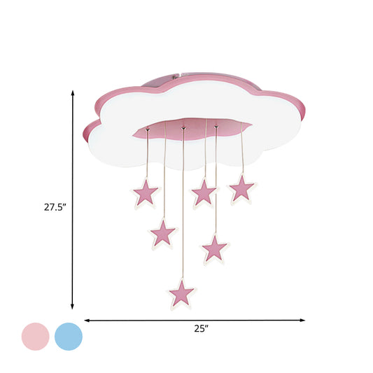 Acrylic Cloud and Star Flushmount Cartoon Pink/Blue LED Ceiling Flush Mount Light for Bedroom Clearhalo 'Ceiling Lights' 'Close To Ceiling Lights' 'Close to ceiling' 'Flush mount' Lighting' 882425