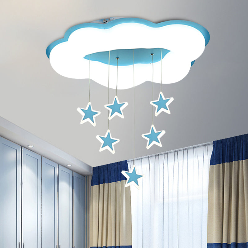 Acrylic Cloud and Star Flushmount Cartoon Pink/Blue LED Ceiling Flush Mount Light for Bedroom Blue Cloud Clearhalo 'Ceiling Lights' 'Close To Ceiling Lights' 'Close to ceiling' 'Flush mount' Lighting' 882426