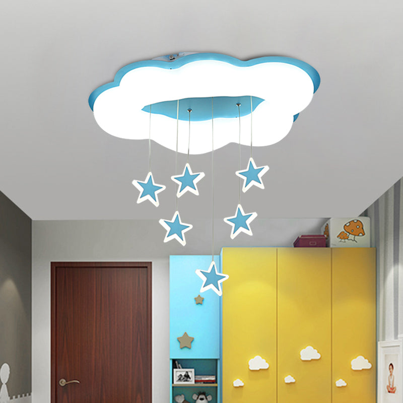 Acrylic Cloud and Star Flushmount Cartoon Pink/Blue LED Ceiling Flush Mount Light for Bedroom Clearhalo 'Ceiling Lights' 'Close To Ceiling Lights' 'Close to ceiling' 'Flush mount' Lighting' 882427