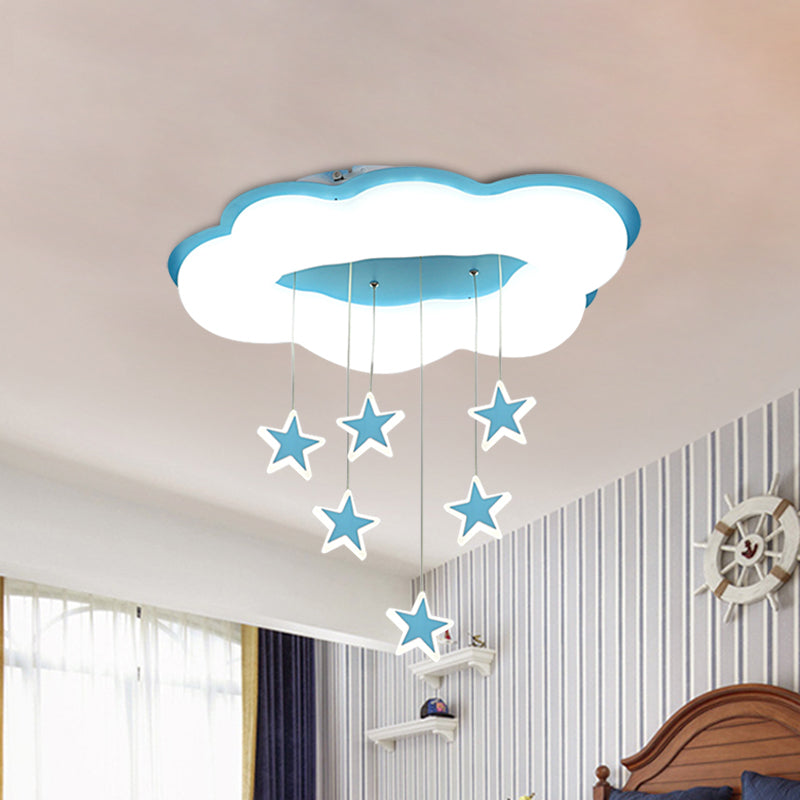 Acrylic Cloud and Star Flushmount Cartoon Pink/Blue LED Ceiling Flush Mount Light for Bedroom Clearhalo 'Ceiling Lights' 'Close To Ceiling Lights' 'Close to ceiling' 'Flush mount' Lighting' 882428