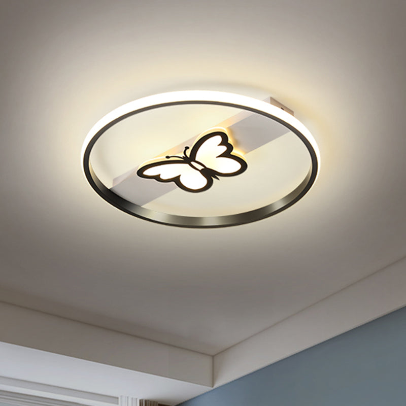 Nordic LED Flush Mount Lamp Black Butterfly Ceiling Light Fixture with Acrylic Shade in Warm/White Light, 16"/19.5" W Black Clearhalo 'Ceiling Lights' 'Close To Ceiling Lights' 'Close to ceiling' 'Flush mount' Lighting' 882447