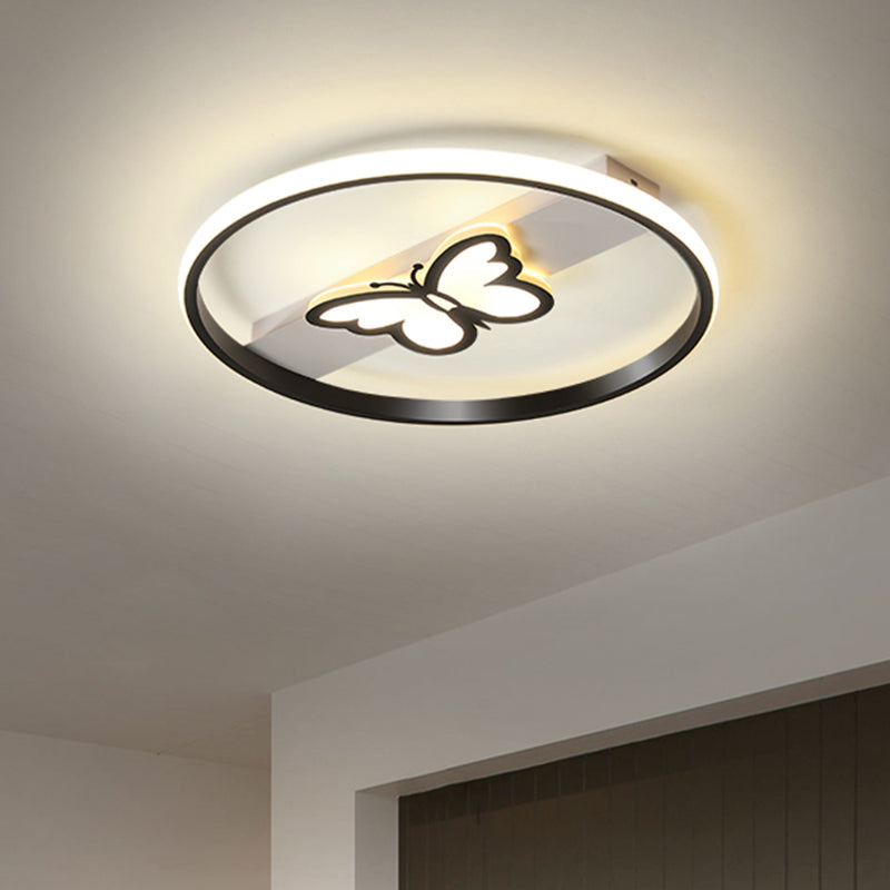 Nordic LED Flush Mount Lamp Black Butterfly Ceiling Light Fixture with Acrylic Shade in Warm/White Light, 16"/19.5" W Clearhalo 'Ceiling Lights' 'Close To Ceiling Lights' 'Close to ceiling' 'Flush mount' Lighting' 882448