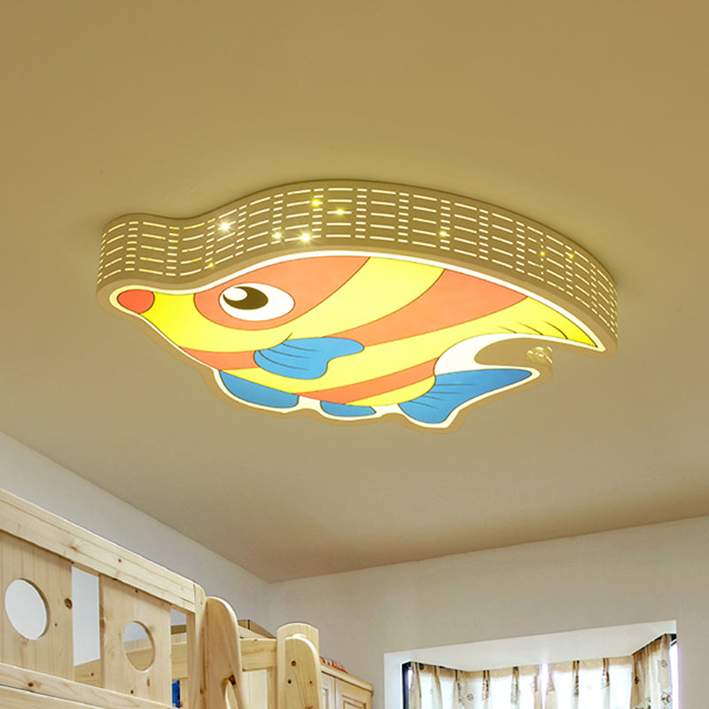 LED Kids Bedroom Ceiling Flush Cartoon Yellow Flush Mount Lamp with Fish Shaped Acrylic Shade Clearhalo 'Ceiling Lights' 'Close To Ceiling Lights' 'Close to ceiling' 'Flush mount' Lighting' 882453