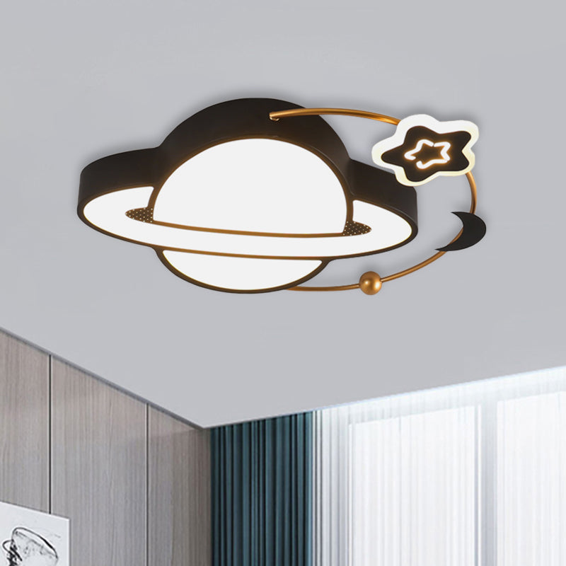 Acrylic Planet Flush Mount Lighting Modern LED Black Ceiling Light Fixture with Moon and Star Design Black A Clearhalo 'Ceiling Lights' 'Close To Ceiling Lights' 'Close to ceiling' 'Flush mount' Lighting' 882460