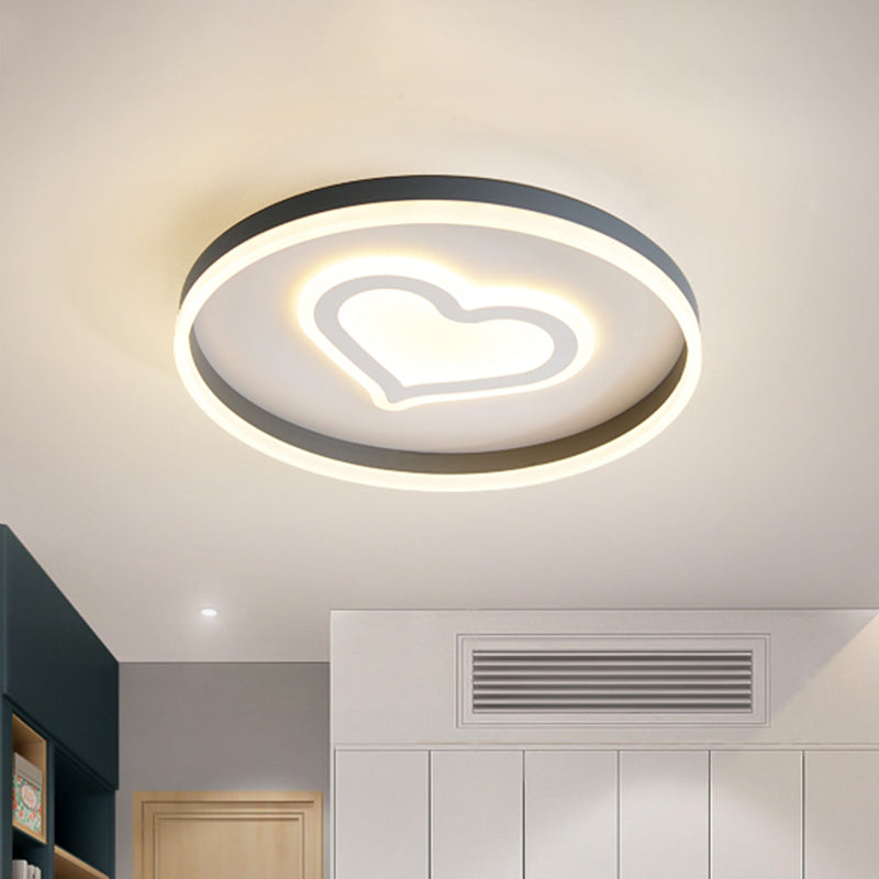 Modern Circular Flush Light Acrylic LED Bedroom Ceiling Lamp in Grey with Butterfly/Loving Heart Pattern Grey Loving Heart Clearhalo 'Ceiling Lights' 'Close To Ceiling Lights' 'Close to ceiling' 'Flush mount' Lighting' 882641