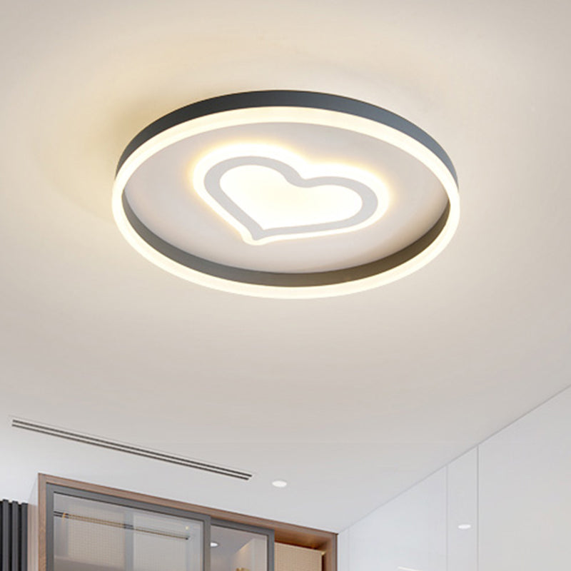 Modern Circular Flush Light Acrylic LED Bedroom Ceiling Lamp in Grey with Butterfly/Loving Heart Pattern Clearhalo 'Ceiling Lights' 'Close To Ceiling Lights' 'Close to ceiling' 'Flush mount' Lighting' 882642