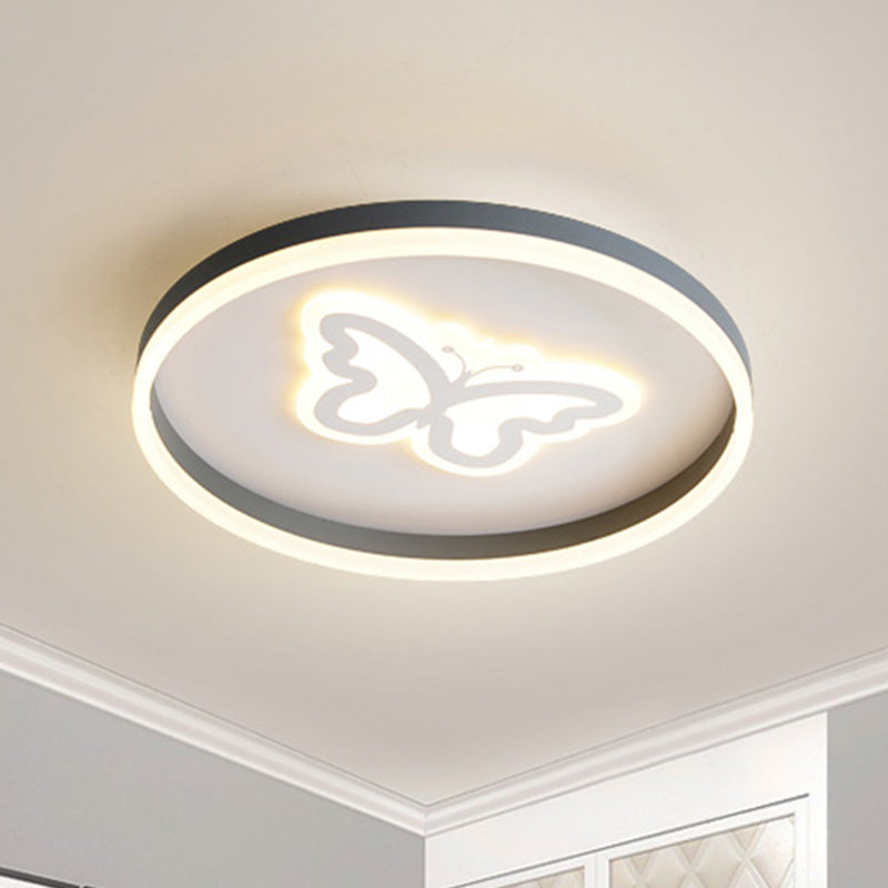 Modern Circular Flush Light Acrylic LED Bedroom Ceiling Lamp in Grey with Butterfly/Loving Heart Pattern Grey Butterfly Clearhalo 'Ceiling Lights' 'Close To Ceiling Lights' 'Close to ceiling' 'Flush mount' Lighting' 882645