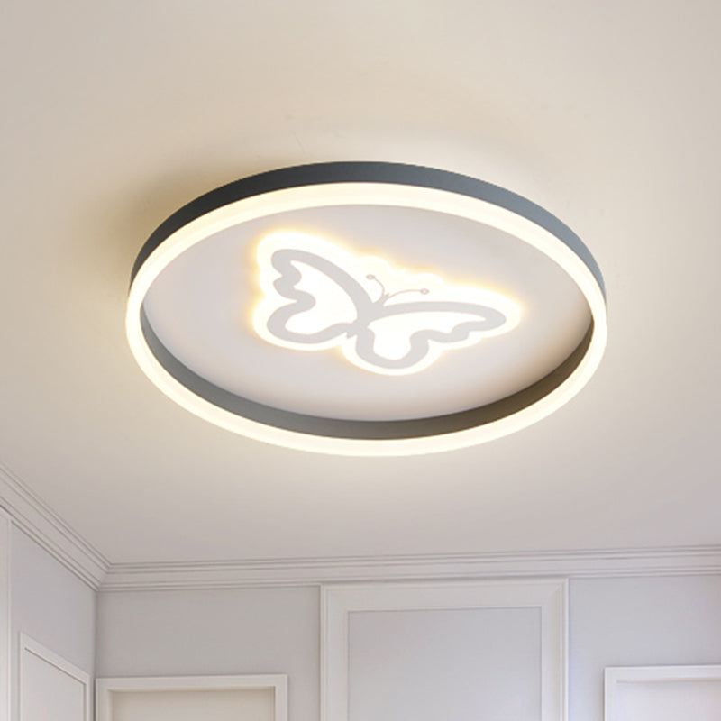 Modern Circular Flush Light Acrylic LED Bedroom Ceiling Lamp in Grey with Butterfly/Loving Heart Pattern Clearhalo 'Ceiling Lights' 'Close To Ceiling Lights' 'Close to ceiling' 'Flush mount' Lighting' 882646