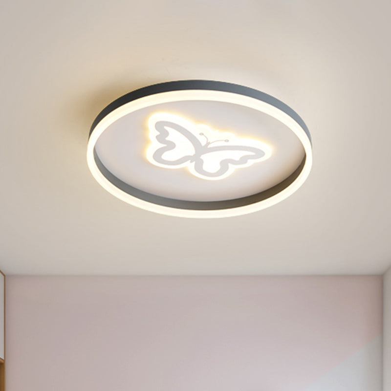 Modern Circular Flush Light Acrylic LED Bedroom Ceiling Lamp in Grey with Butterfly/Loving Heart Pattern Clearhalo 'Ceiling Lights' 'Close To Ceiling Lights' 'Close to ceiling' 'Flush mount' Lighting' 882647