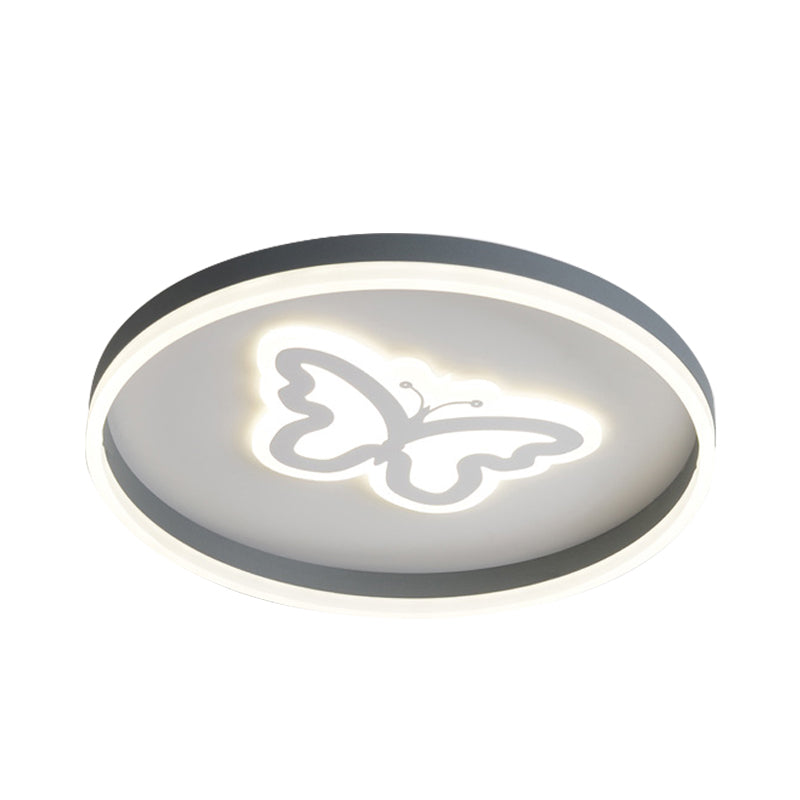 Modern Circular Flush Light Acrylic LED Bedroom Ceiling Lamp in Grey with Butterfly/Loving Heart Pattern Clearhalo 'Ceiling Lights' 'Close To Ceiling Lights' 'Close to ceiling' 'Flush mount' Lighting' 882648