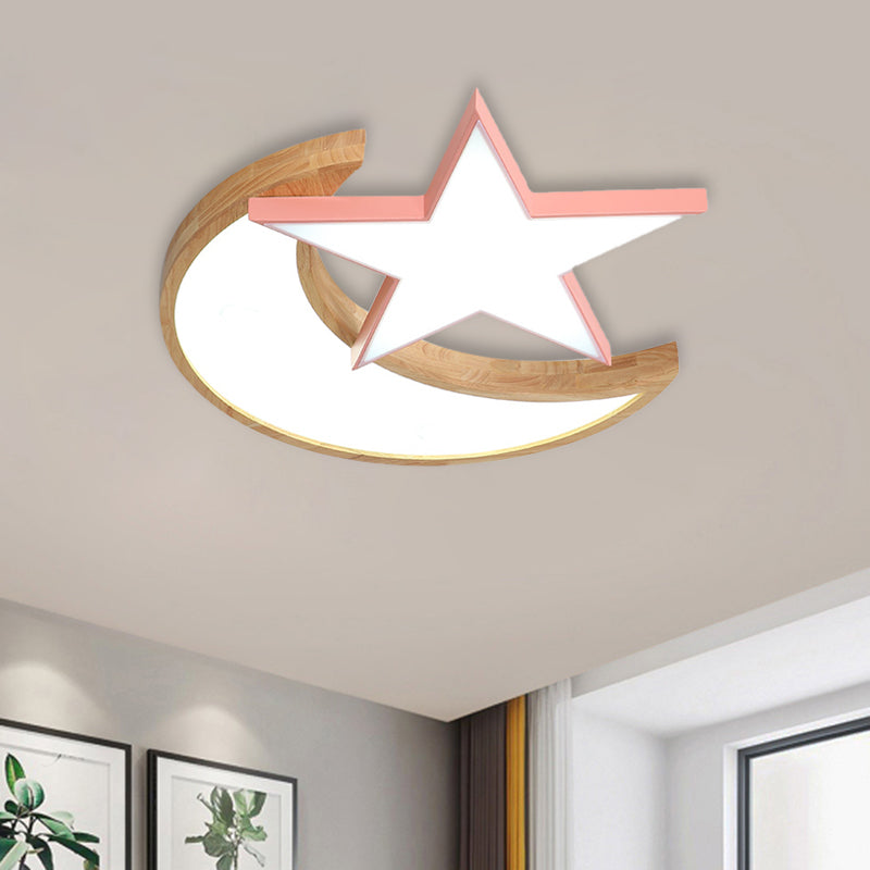 LED Bedroom Flush Light Fixture Minimalism Grey/Pink/Green Ceiling Flush with Moon and Star Acrylic Shade Clearhalo 'Ceiling Lights' 'Close To Ceiling Lights' 'Close to ceiling' 'Flush mount' Lighting' 882651