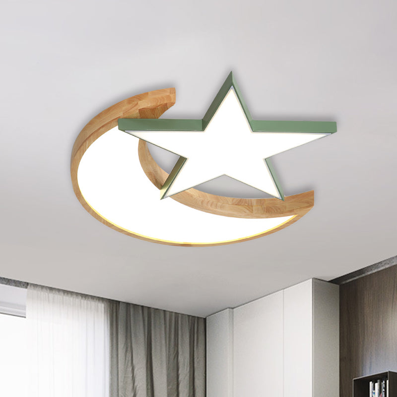 LED Bedroom Flush Light Fixture Minimalism Grey/Pink/Green Ceiling Flush with Moon and Star Acrylic Shade Green Clearhalo 'Ceiling Lights' 'Close To Ceiling Lights' 'Close to ceiling' 'Flush mount' Lighting' 882654