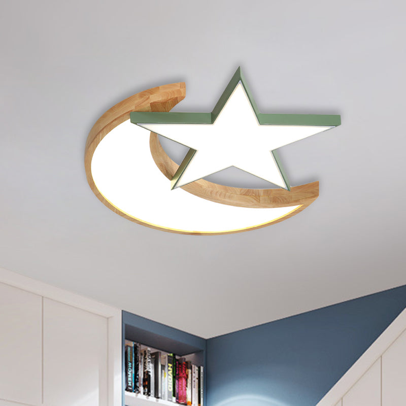 LED Bedroom Flush Light Fixture Minimalism Grey/Pink/Green Ceiling Flush with Moon and Star Acrylic Shade Clearhalo 'Ceiling Lights' 'Close To Ceiling Lights' 'Close to ceiling' 'Flush mount' Lighting' 882655