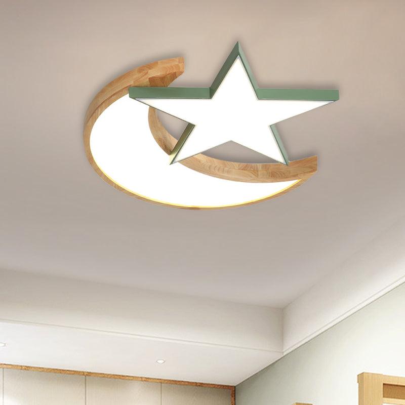 LED Bedroom Flush Light Fixture Minimalism Grey/Pink/Green Ceiling Flush with Moon and Star Acrylic Shade Clearhalo 'Ceiling Lights' 'Close To Ceiling Lights' 'Close to ceiling' 'Flush mount' Lighting' 882656