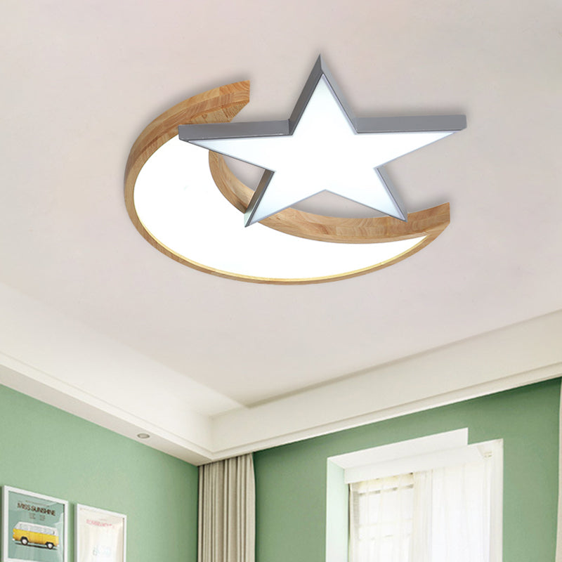 LED Bedroom Flush Light Fixture Minimalism Grey/Pink/Green Ceiling Flush with Moon and Star Acrylic Shade Clearhalo 'Ceiling Lights' 'Close To Ceiling Lights' 'Close to ceiling' 'Flush mount' Lighting' 882660