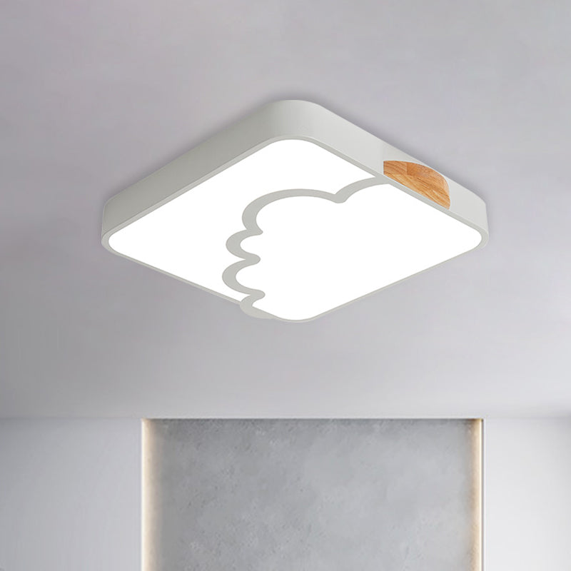 Square Ceiling Flush Mount Minimalist Acrylic LED Bedroom Flushmount Lighting in Grey/White/Green with Wood Detail White Clearhalo 'Ceiling Lights' 'Close To Ceiling Lights' 'Close to ceiling' 'Flush mount' Lighting' 882662