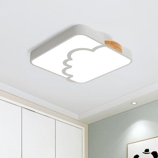 Square Ceiling Flush Mount Minimalist Acrylic LED Bedroom Flushmount Lighting in Grey/White/Green with Wood Detail Clearhalo 'Ceiling Lights' 'Close To Ceiling Lights' 'Close to ceiling' 'Flush mount' Lighting' 882663