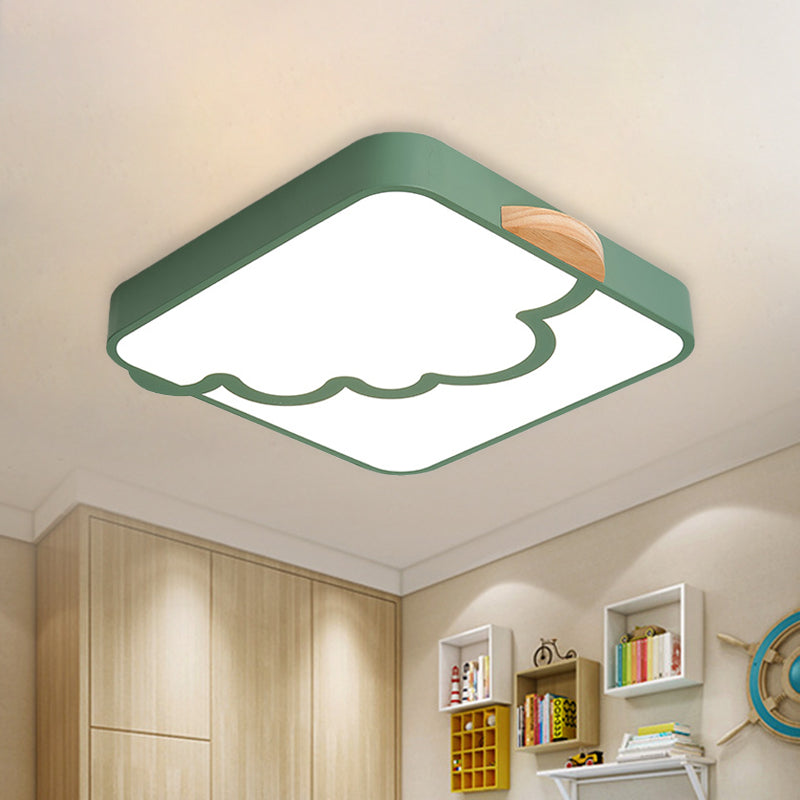 Square Ceiling Flush Mount Minimalist Acrylic LED Bedroom Flushmount Lighting in Grey/White/Green with Wood Detail Green Clearhalo 'Ceiling Lights' 'Close To Ceiling Lights' 'Close to ceiling' 'Flush mount' Lighting' 882666