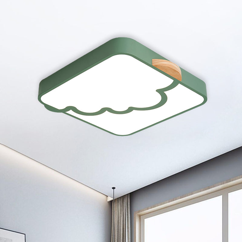 Square Ceiling Flush Mount Minimalist Acrylic LED Bedroom Flushmount Lighting in Grey/White/Green with Wood Detail Clearhalo 'Ceiling Lights' 'Close To Ceiling Lights' 'Close to ceiling' 'Flush mount' Lighting' 882667