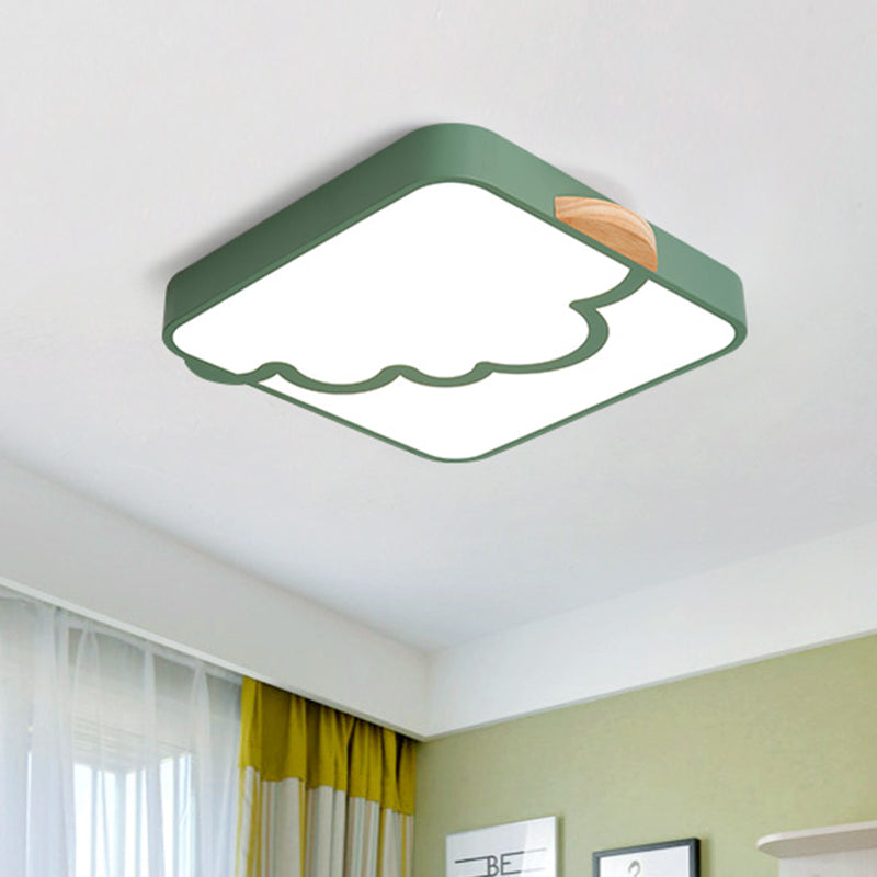 Square Ceiling Flush Mount Minimalist Acrylic LED Bedroom Flushmount Lighting in Grey/White/Green with Wood Detail Clearhalo 'Ceiling Lights' 'Close To Ceiling Lights' 'Close to ceiling' 'Flush mount' Lighting' 882668