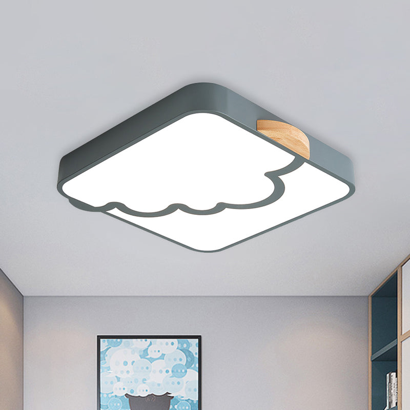 Square Ceiling Flush Mount Minimalist Acrylic LED Bedroom Flushmount Lighting in Grey/White/Green with Wood Detail Grey Clearhalo 'Ceiling Lights' 'Close To Ceiling Lights' 'Close to ceiling' 'Flush mount' Lighting' 882670