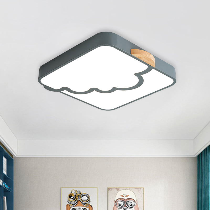 Square Ceiling Flush Mount Minimalist Acrylic LED Bedroom Flushmount Lighting in Grey/White/Green with Wood Detail Clearhalo 'Ceiling Lights' 'Close To Ceiling Lights' 'Close to ceiling' 'Flush mount' Lighting' 882671