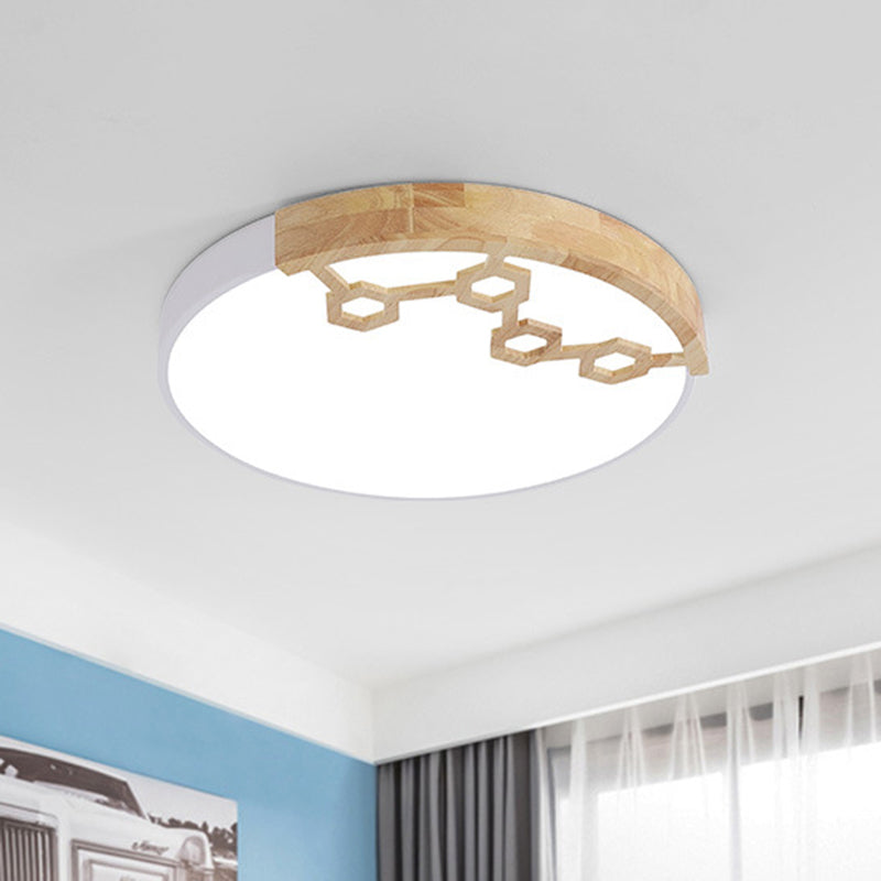 Acrylic Circle Flush Ceiling Light Simple LED Flush Mount Spotlight with Wood Design in Grey/White/Green White Clearhalo 'Ceiling Lights' 'Close To Ceiling Lights' 'Close to ceiling' 'Flush mount' Lighting' 882674