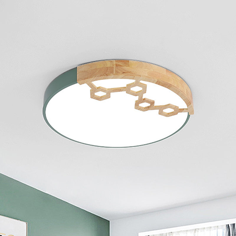 Acrylic Circle Flush Ceiling Light Simple LED Flush Mount Spotlight with Wood Design in Grey/White/Green Green Clearhalo 'Ceiling Lights' 'Close To Ceiling Lights' 'Close to ceiling' 'Flush mount' Lighting' 882678