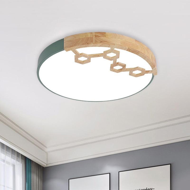 Acrylic Circle Flush Ceiling Light Simple LED Flush Mount Spotlight with Wood Design in Grey/White/Green Clearhalo 'Ceiling Lights' 'Close To Ceiling Lights' 'Close to ceiling' 'Flush mount' Lighting' 882679