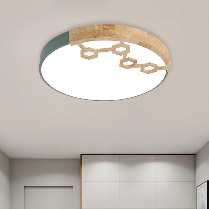 Acrylic Circle Flush Ceiling Light Simple LED Flush Mount Spotlight with Wood Design in Grey/White/Green Clearhalo 'Ceiling Lights' 'Close To Ceiling Lights' 'Close to ceiling' 'Flush mount' Lighting' 882680