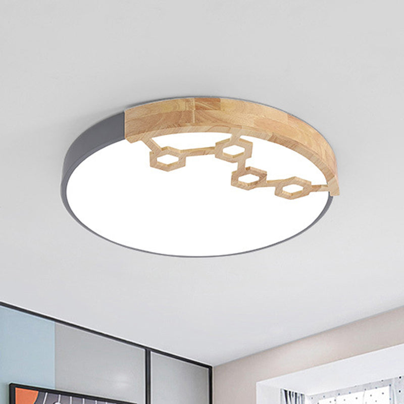 Acrylic Circle Flush Ceiling Light Simple LED Flush Mount Spotlight with Wood Design in Grey/White/Green Grey Clearhalo 'Ceiling Lights' 'Close To Ceiling Lights' 'Close to ceiling' 'Flush mount' Lighting' 882682